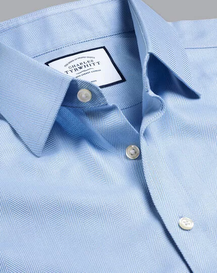 CHARLES TYRWHITT Non-Iron Herringbone Shirt - Sky B 3 CHARLES TYRWHITT Non-Iron Herringbone Shirt - Sky B