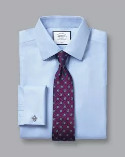 CHARLES TYRWHITT Non-Iron Herringbone Shirt - Sky B 12 CHARLES TYRWHITT Non-Iron Herringbone Shirt - Sky B -Charles Tyrwhitt Shop FON0676SKY FOLD DOUBLE