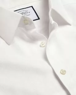 CHARLES TYRWHITT Non-Iron Herringbone Shirt - Ivory Wh