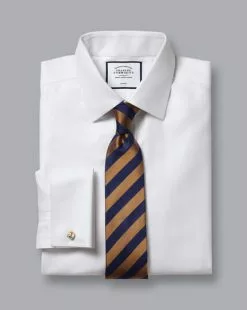 CHARLES TYRWHITT Non-Iron Herringbone Shirt - Wh -Charles Tyrwhitt Shop FON0676WHT FOLD DOUBLE