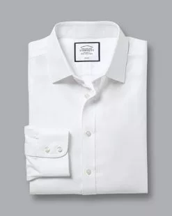 CHARLES TYRWHITT Non-Iron Herringbone Shirt - Wh -Charles Tyrwhitt Shop FON0676WHT FOLD SINGLE