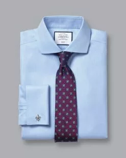 CHARLES TYRWHITT Spread Collar Non-Iron Herringbone Shirt - Sky B -Charles Tyrwhitt Shop FON0677SKY FOLD DOUBLE