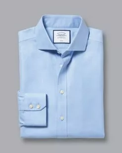 CHARLES TYRWHITT Spread Collar Non-Iron Herringbone Shirt - Sky B -Charles Tyrwhitt Shop FON0677SKY FOLD SINGLE