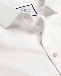 CHARLES TYRWHITT Spread Collar Non-Iron Herringbone Shirt - Ivory Wh