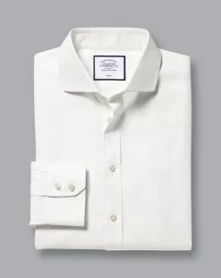 CHARLES TYRWHITT Spread Collar Non-Iron Herringbone Shirt - Ivory Wh -Charles Tyrwhitt Shop FON0677VRY FOLD SINGLE