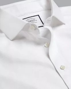 CHARLES TYRWHITT Spread Collar Non-Iron Herringbone Shirt - Wh
