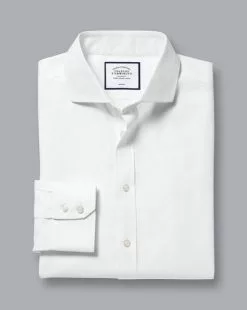 CHARLES TYRWHITT Spread Collar Non-Iron Herringbone Shirt - Wh -Charles Tyrwhitt Shop FON0677WHT FOLD SINGLE