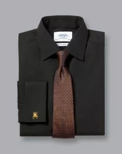 CHARLES TYRWHITT Non-Iron Poplin Shirt - Black -Charles Tyrwhitt Shop FON0709BLK FOLD DOUBLE