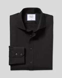 CHARLES TYRWHITT Spread Collar Non-Iron Poplin Shirt - Black -Charles Tyrwhitt Shop FON0710BLK FOLD SINGLE