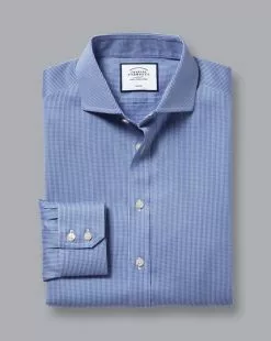 CHARLES TYRWHITT Spread Collar Non-Iron Puppytooth Shirt - Royal B -Charles Tyrwhitt Shop FON0714RYL FOLD SINGLE
