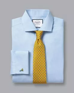 CHARLES TYRWHITT Spread Collar Non-Iron Puppytooth Shirt - Sky B -Charles Tyrwhitt Shop FON0714SKY FOLD DOUBLE