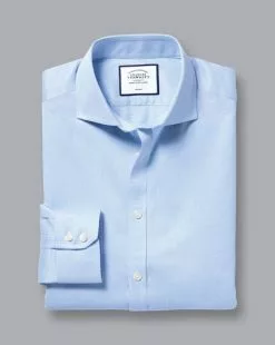 CHARLES TYRWHITT Spread Collar Non-Iron Puppytooth Shirt - Sky B -Charles Tyrwhitt Shop FON0714SKY FOLD SINGLE