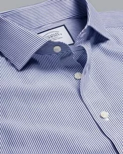 CHARLES TYRWHITT Spread Collar Non-Iron Bengal Stripe Shirt - Royal B