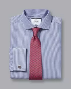 CHARLES TYRWHITT Spread Collar Non-Iron Bengal Stripe Shirt - Royal B -Charles Tyrwhitt Shop FON0715NAV FOLD DOUBLE