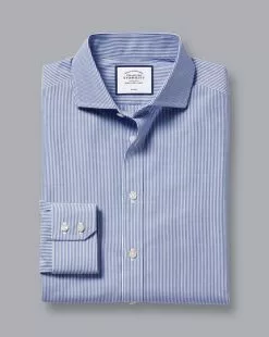 CHARLES TYRWHITT Spread Collar Non-Iron Bengal Stripe Shirt - Royal B -Charles Tyrwhitt Shop FON0715NAV FOLD SINGLE