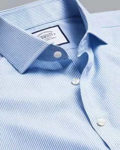 CHARLES TYRWHITT Spread Collar Non-Iron Bengal Stripe Shirt - Sky