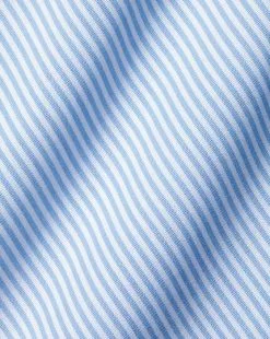 CHARLES TYRWHITT Spread Collar Non-Iron Bengal Stripe Shirt - Sky -Charles Tyrwhitt Shop FON0715SKY FABRIC DETAIL