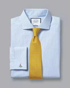 CHARLES TYRWHITT Spread Collar Non-Iron Bengal Stripe Shirt - Sky -Charles Tyrwhitt Shop FON0715SKY FOLD DOUBLE