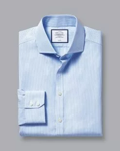 CHARLES TYRWHITT Spread Collar Non-Iron Bengal Stripe Shirt - Sky -Charles Tyrwhitt Shop FON0715SKY FOLD SINGLE