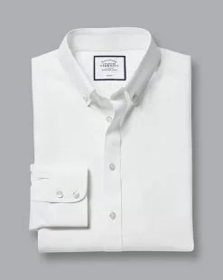 CHARLES TYRWHITT Button-Down Non-Iron Twill Shirt - Wh -Charles Tyrwhitt Shop FON0717WHT FOLD SINGLE