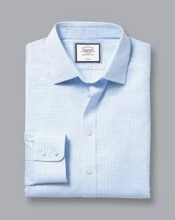 CHARLES TYRWHITT Non-Iron Twill Mini Grid Check Shirt - Cornflower B -Charles Tyrwhitt Shop FON0740SKY FOLD SINGLE