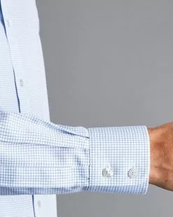 CHARLES TYRWHITT Non-Iron Twill Mini Grid Check Shirt - Cornflower B -Charles Tyrwhitt Shop FON0740SKY MODEL CUFF