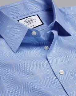 CHARLES TYRWHITT Non-Iron Prince Of Wales Check Shirt - Ocean B -Charles Tyrwhitt Shop FON2260BGO COLLAR DETAIL 1