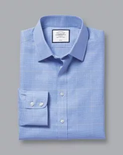 CHARLES TYRWHITT Non-Iron Prince Of Wales Check Shirt - Ocean B -Charles Tyrwhitt Shop FON2260BGO FOLD SINGLE