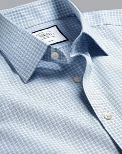 CHARLES TYRWHITT Non-Iron Poplin Fine Check Shirt - Sky B