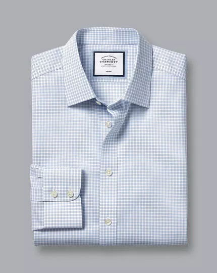 CHARLES TYRWHITT Non-Iron Poplin Fine Check Shirt - Sky B 6 CHARLES TYRWHITT Non-Iron Poplin Fine Check Shirt - Sky B - Image 4