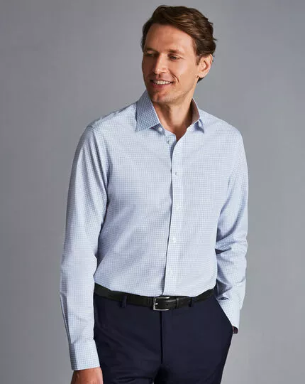 CHARLES TYRWHITT Non-Iron Poplin Fine Check Shirt - Sky B 4 CHARLES TYRWHITT Non-Iron Poplin Fine Check Shirt - Sky B - Image 2
