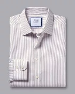 CHARLES TYRWHITT Non-Iron Twill Stripe Shirt - Blackberry P -Charles Tyrwhitt Shop FON2348BRP FOLD SINGLE