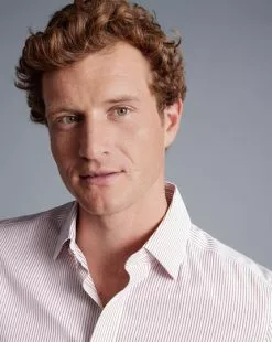 CHARLES TYRWHITT Non-Iron Twill Stripe Shirt - Blackberry P -Charles Tyrwhitt Shop FON2348BRP MODEL DETAIL