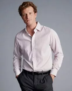 CHARLES TYRWHITT Non-Iron Twill Stripe Shirt - Blackberry P -Charles Tyrwhitt Shop FON2348BRP MODEL FULL
