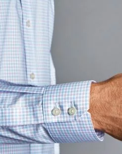 CHARLES TYRWHITT Non-Iron Check Shirt - Bright Pink -Charles Tyrwhitt Shop FON2368BPK MODEL CUFF