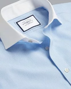 CHARLES TYRWHITT Spread Collar Non-Iron Bengal Stripe Winchester Shirt - Sky B