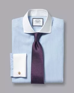CHARLES TYRWHITT Spread Collar Non-Iron Bengal Stripe Winchester Shirt - Sky B -Charles Tyrwhitt Shop FON2375SKY FOLD DOUBLE