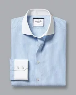 CHARLES TYRWHITT Spread Collar Non-Iron Bengal Stripe Winchester Shirt - Sky B -Charles Tyrwhitt Shop FON2375SKY FOLD SINGLE