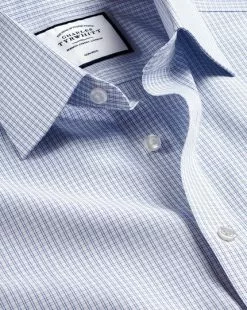 CHARLES TYRWHITT Non-Iron Double Check Shirt - Cobalt B