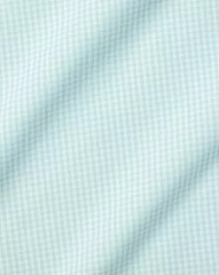 CHARLES TYRWHITT Spread Collar Non-Iron Mini Gingham Check Shirt - Aqua Green -Charles Tyrwhitt Shop FON2399AQA FABRIC DETAIL