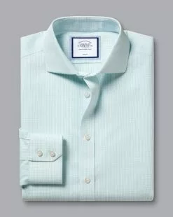 CHARLES TYRWHITT Spread Collar Non-Iron Mini Gingham Check Shirt - Aqua Green -Charles Tyrwhitt Shop FON2399AQA FOLD SINGLE