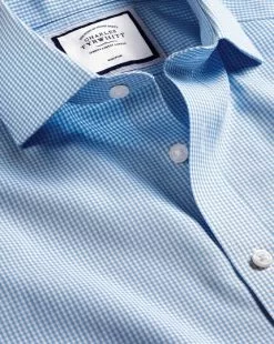 CHARLES TYRWHITT Spread Collar Non-Iron Mini Gingham Check Shirt - Cornflower B