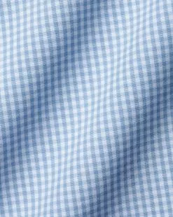 CHARLES TYRWHITT Spread Collar Non-Iron Mini Gingham Check Shirt - Cornflower B -Charles Tyrwhitt Shop FON2399CFW FABRIC DETAIL