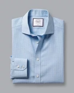 CHARLES TYRWHITT Spread Collar Non-Iron Mini Gingham Check Shirt - Cornflower B -Charles Tyrwhitt Shop FON2399CFW FOLD SINGLE