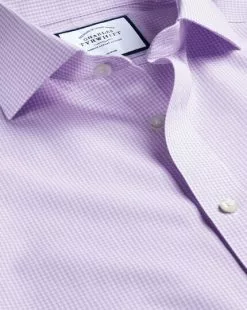 CHARLES TYRWHITT Spread Collar Non-Iron Mini Gingham Check Shirt - Mauve P