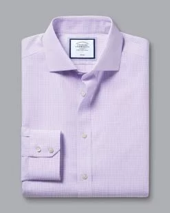 CHARLES TYRWHITT Spread Collar Non-Iron Mini Gingham Check Shirt - Mauve P -Charles Tyrwhitt Shop FON2399MAU FOLD SINGLE