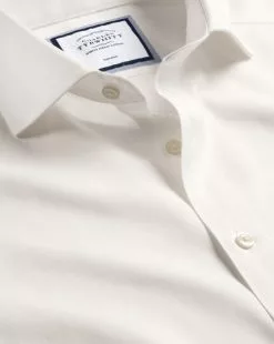CHARLES TYRWHITT Spread Collar Non-Iron Twill Shirt - Ivory