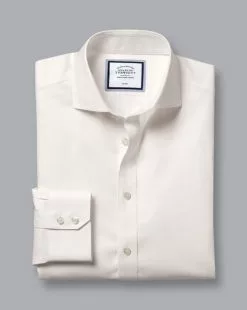 CHARLES TYRWHITT Spread Collar Non-Iron Twill Shirt - Ivory -Charles Tyrwhitt Shop FON2405VRY FOLD SINGLE