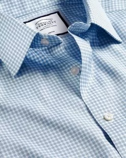 CHARLES TYRWHITT Non-Iron Twill Mini Windowpane Check Shirt - Steel B