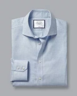 CHARLES TYRWHITT Spread Collar Non-Iron Twill Mini Windowpane Check Shirt - Steel B -Charles Tyrwhitt Shop FON2428STL FOLD SINGLE